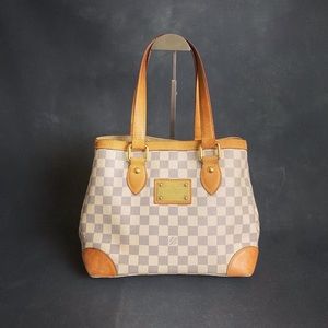 Louis Vuitton Damier Azur Canvas Tote with Tan Leather Trim